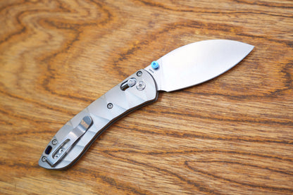 Vosteed Knives Mini Nightshade Folding Knife 2.6" S35VN Satin Kukri Blade, Milled Titanium Handles, Blue Accents, AXIS/Crossbar Lock - A0217