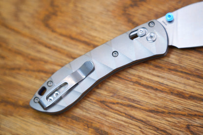 Vosteed Knives Mini Nightshade Folding Knife 2.6" S35VN Satin Kukri Blade, Milled Titanium Handles, Blue Accents, AXIS/Crossbar Lock - A0217