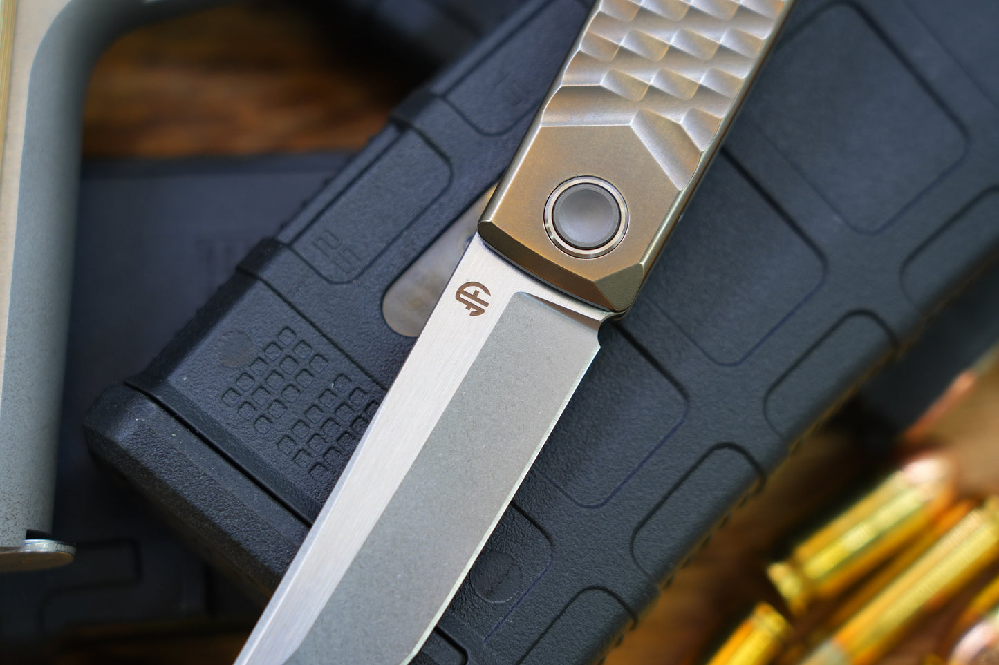 NEW 劍 KAIKEN Bronze Diamond Cut M390 Blade Titanium handle Titanium back clip Tanto