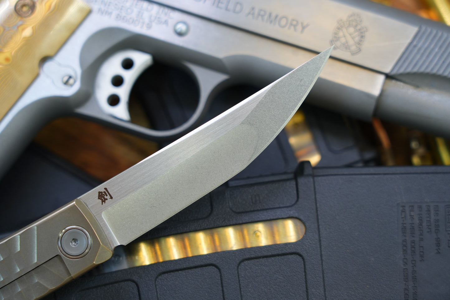 NEW 劍 KAIKEN Bronze Diamond Cut M390 Blade Titanium handle Titanium back clip Tanto