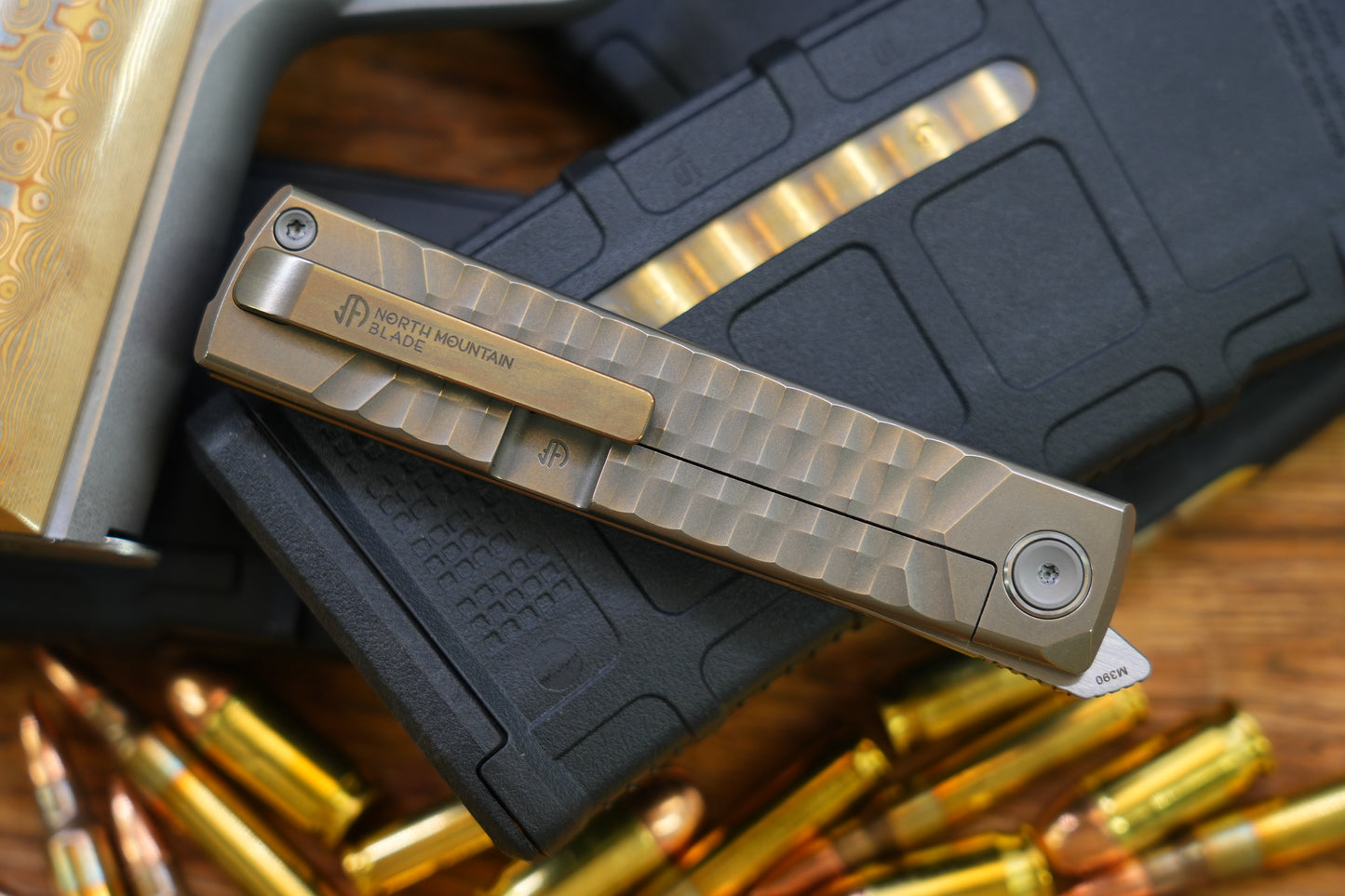 NEW 劍 KAIKEN Bronze Diamond Cut M390 Blade Titanium handle Titanium back clip Tanto