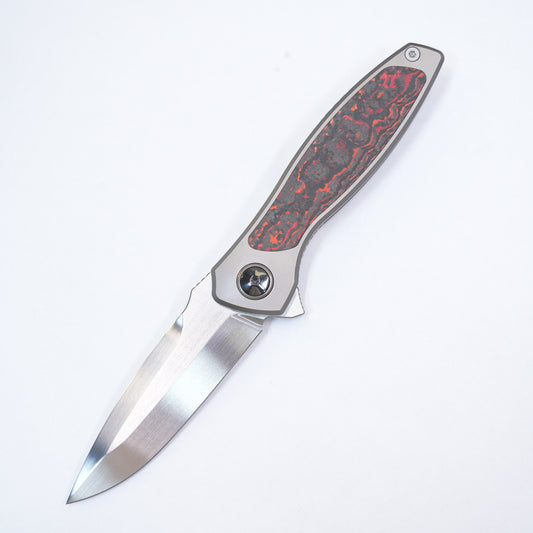 Maxace Perseus Frame Lock Knife Ti + Red CF Inlay (3.3" Satin) OM47-1- A