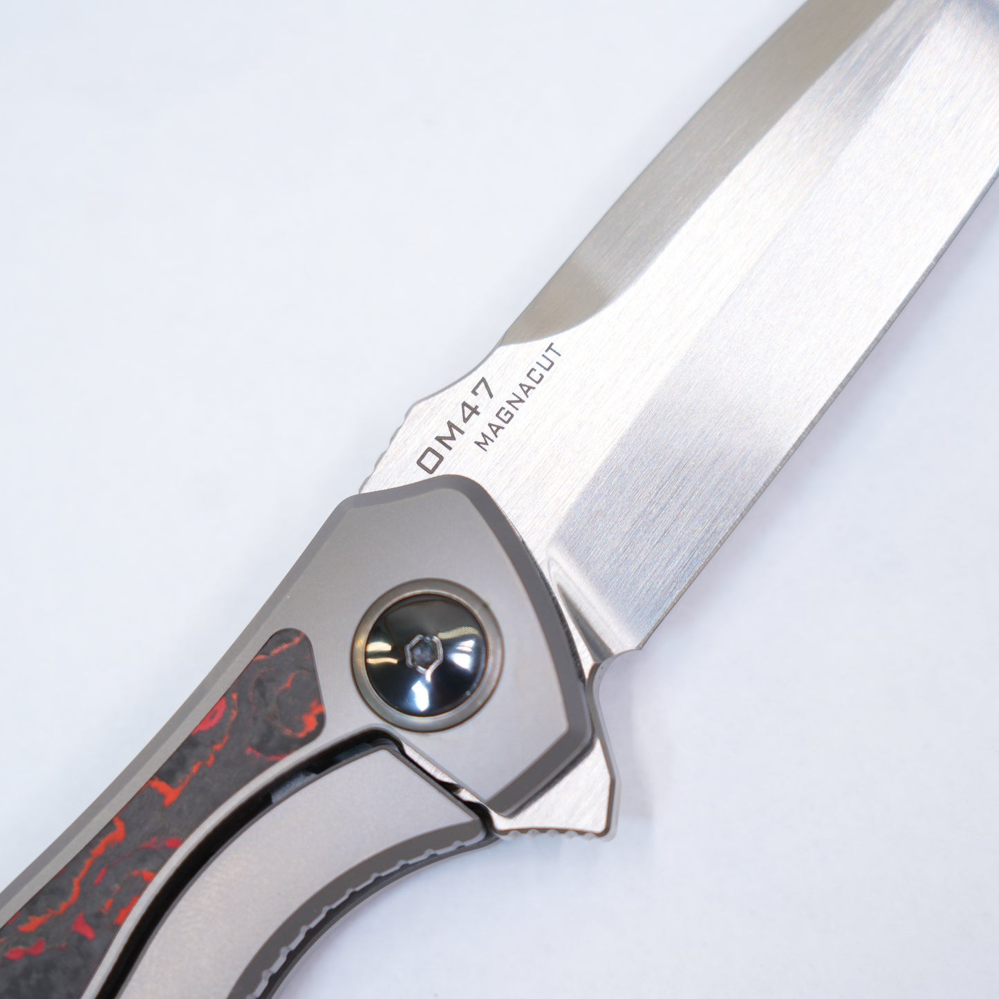 Maxace Perseus Frame Lock Knife Ti + Red CF Inlay (3.3" Satin) OM47-1- A