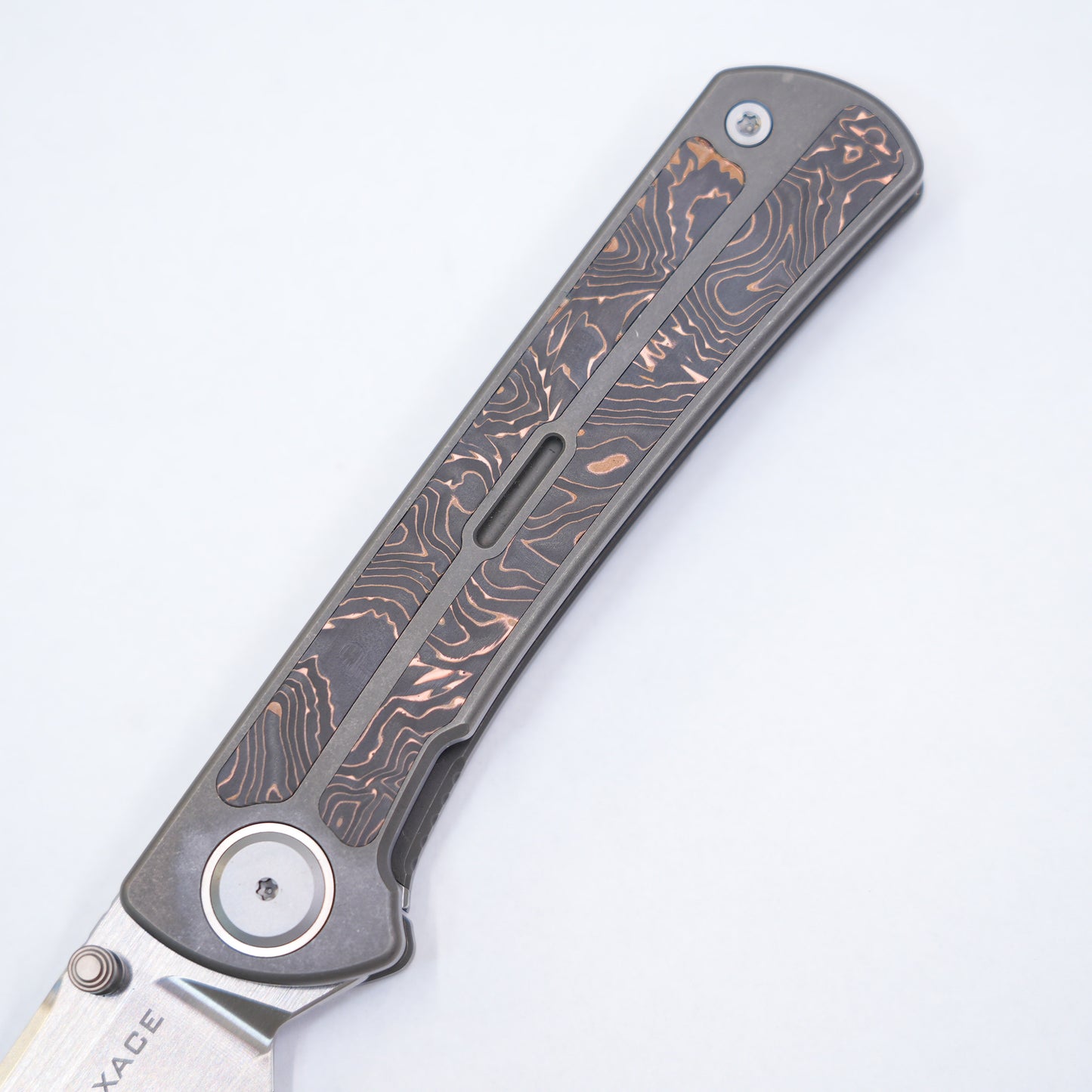 Maxace Peregrine Frame Lock Knife Ti/Copper CF Inlay (3.75" Satin)