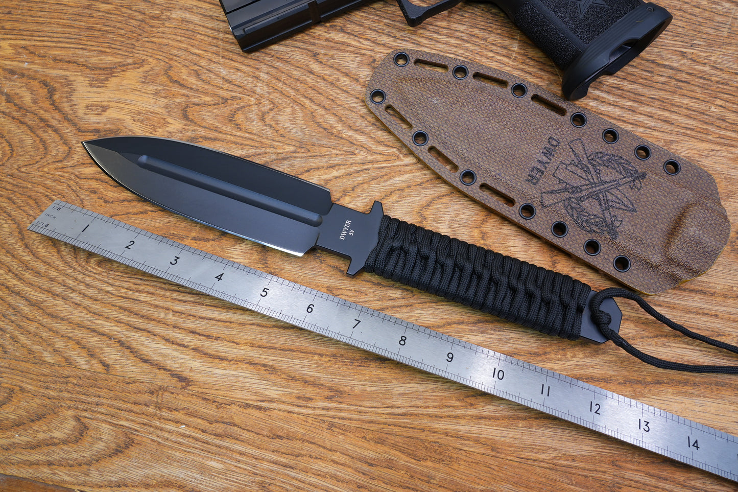 JW Black 3V Heavy-Duty Double-Edged Tactical Knife
