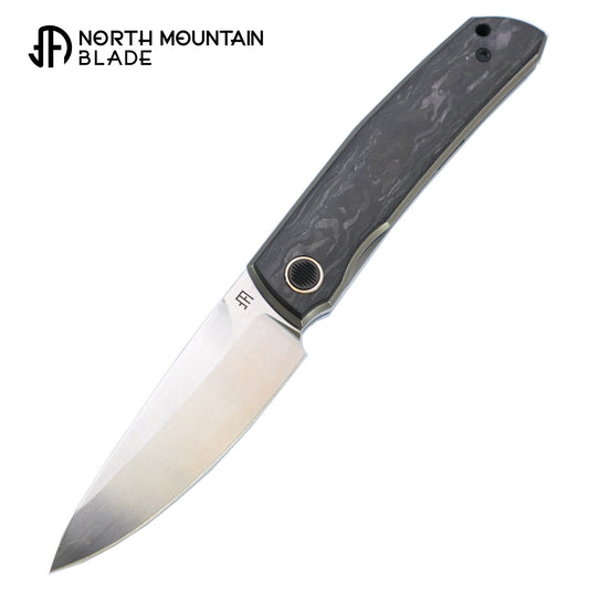 North Mountain Blade 【Guardian】Front Opening Tactical Folding Knife Handcrafted Satin Finish Marble Carbon Fiber