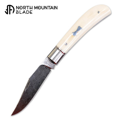 4 Lanny custom handmade Damascus mammoth tusk legal non-locking pocket knife