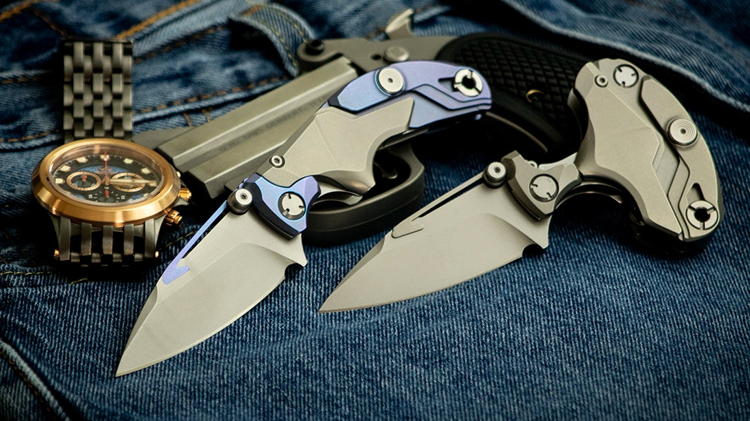 Multifunctional transforming folding knife, titanium , M390 steel.