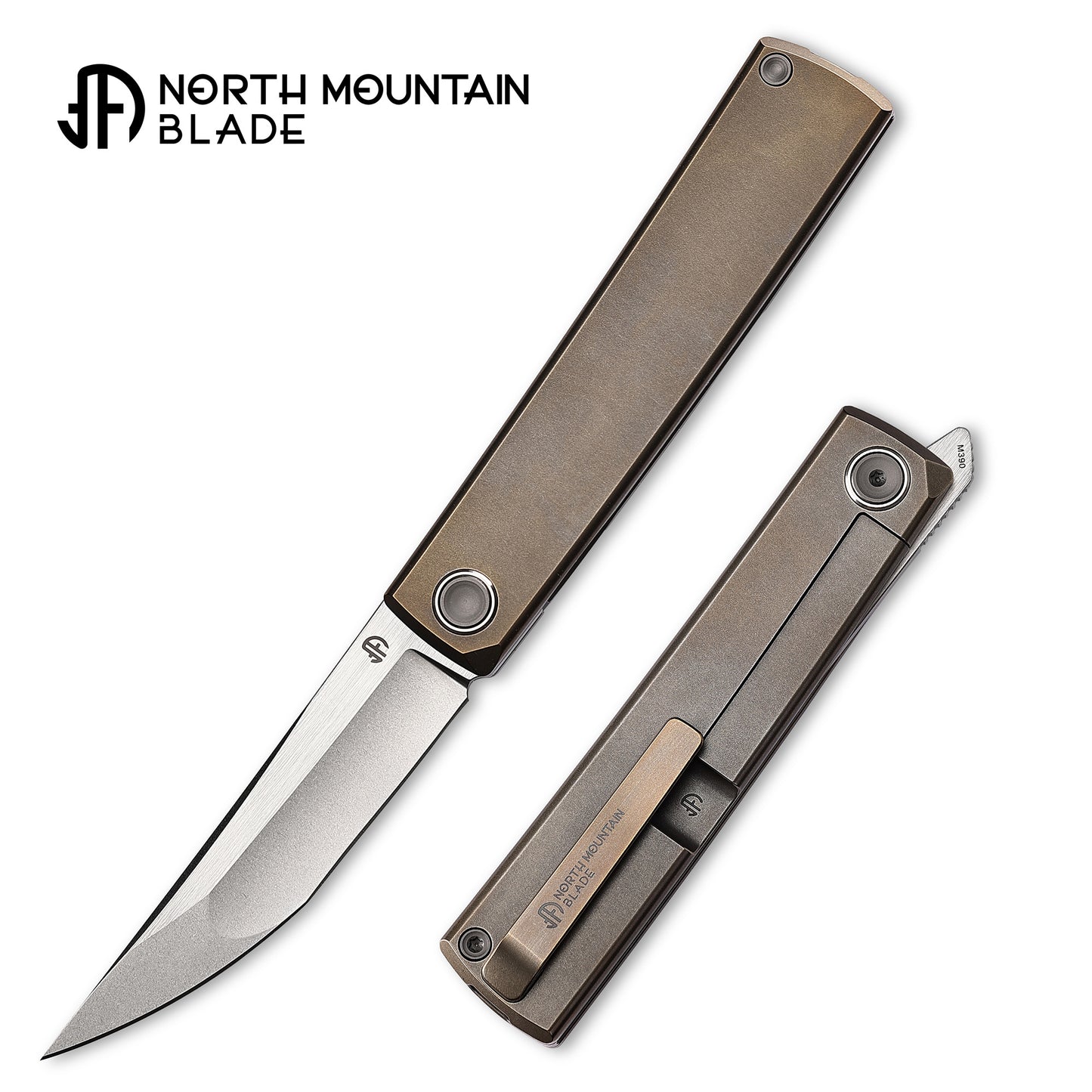 NEW 劍 KAIKEN Bronze Flat M390 Blade Titanium handle Titanium back clip Tanto