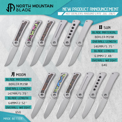 Moon 2526-BKCU MINI Folding Knife Ti Handle M390 Blade hand-brushed finish