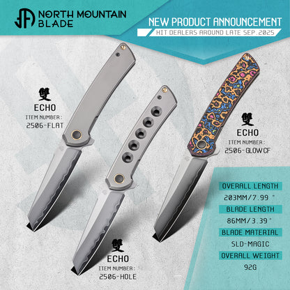【Echo】2506-WHCF Sheepsfoot Blade White Ceramic Carbon Fiber Ti Handle&Clip Smooth Flippers