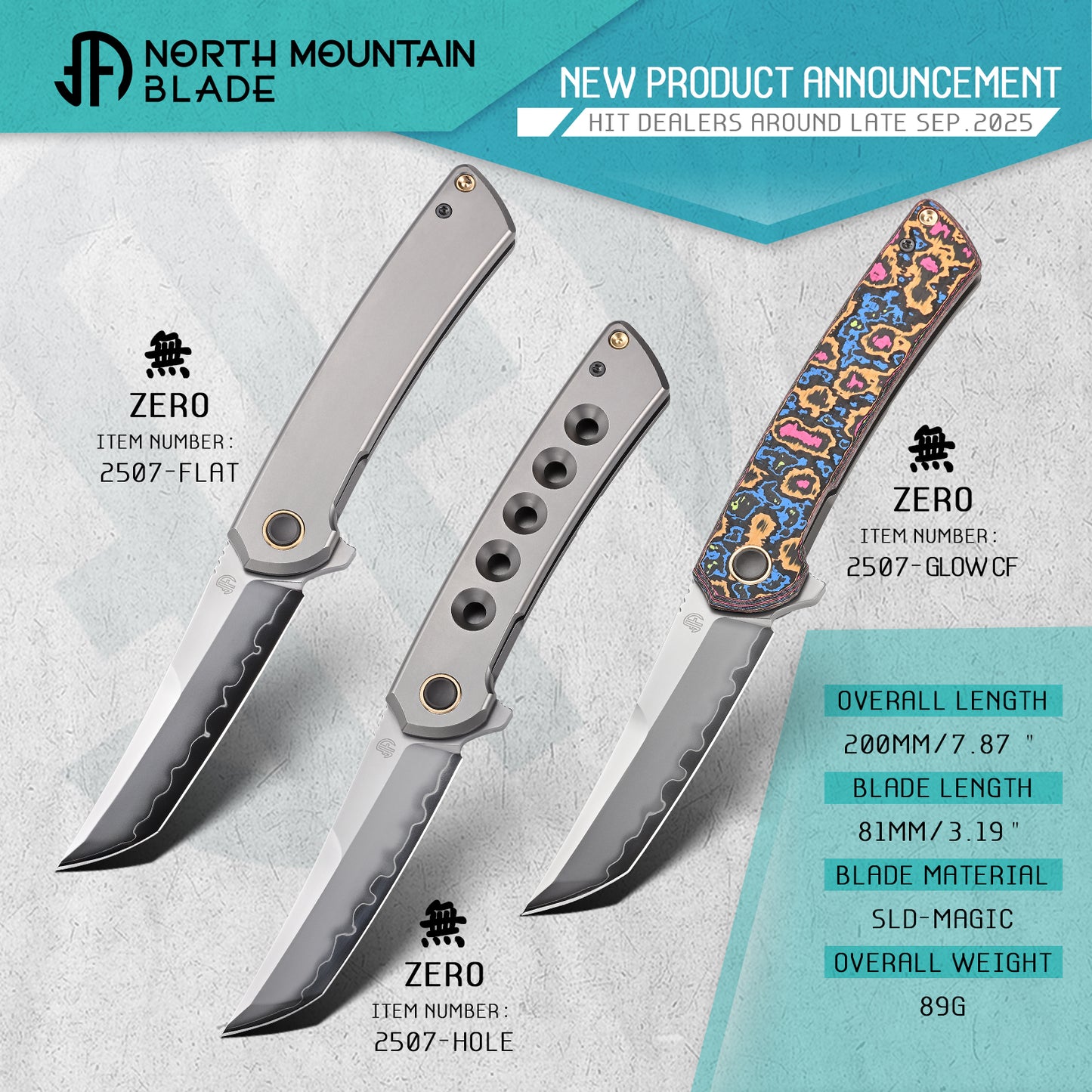 【Zero】2507-Flat Tanto Blade Ti Flat Handle&Clip Smooth Flippers