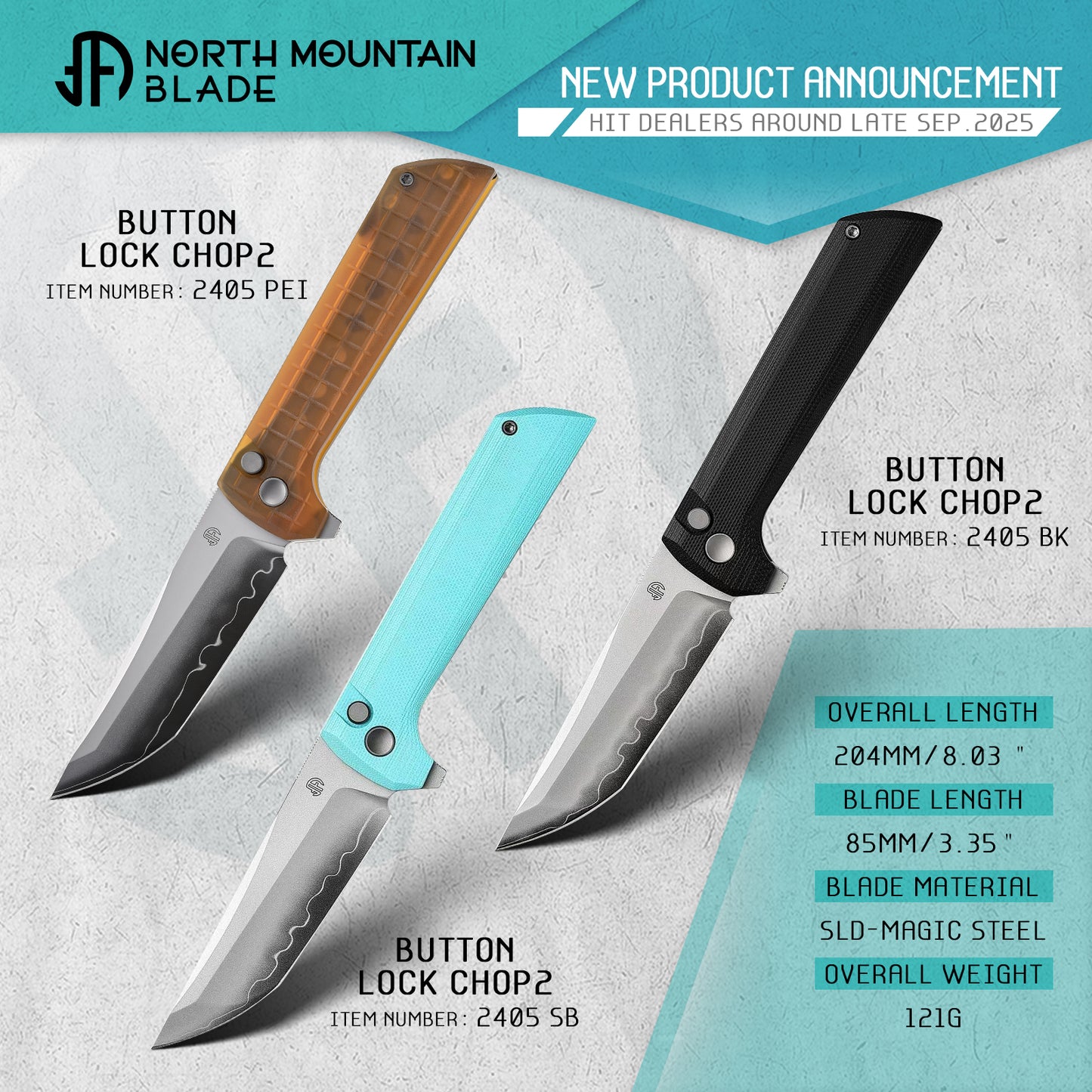 Chop2 2405-SB Sky Blue G10 Real SAN MAI SLD-Magic Japanese TANTO style tactical folding knife
