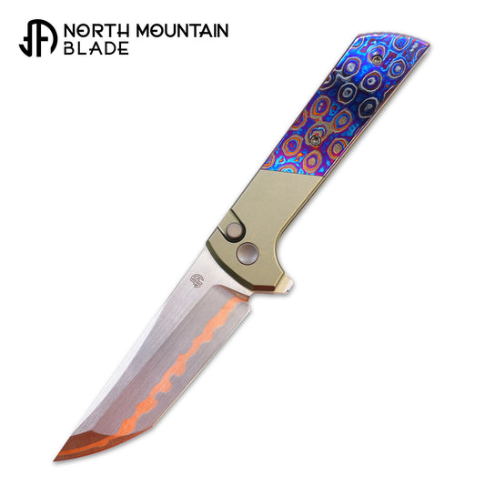 NorthMountainBlade Custom Chop2 5 Layer Forged copper blade Zirconium Titanium Damascus handle