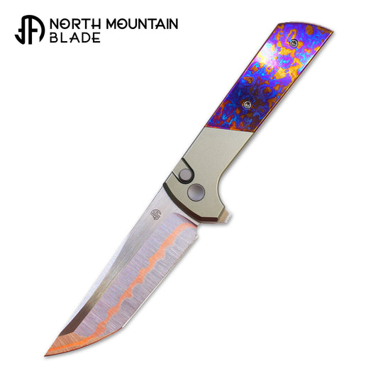 NorthMountainBlade Custom Chop2 5 Layer Forged copper blade Titanium Damascus handle