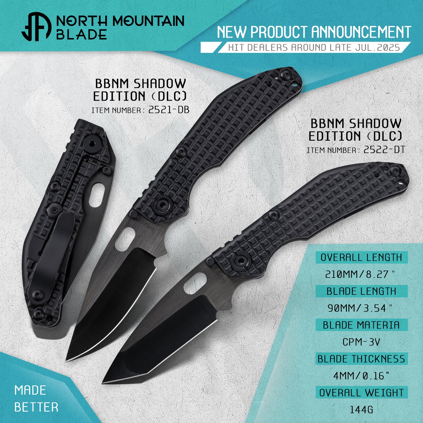 BBNM Tanto CPM-3V DLC Blade Hand-Polished Dwyer Design Shadow Edition