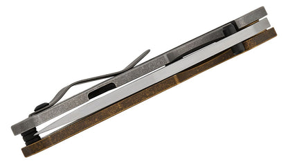 BBNM 2521-CU Bronze Bowie Duane Dwyer Frame Lock Folding Knife 3.62" SLD Satin/Hamon Bowie Blade, Bronze Handle with Titanium Lock - BBNM BRONZE BOWIE