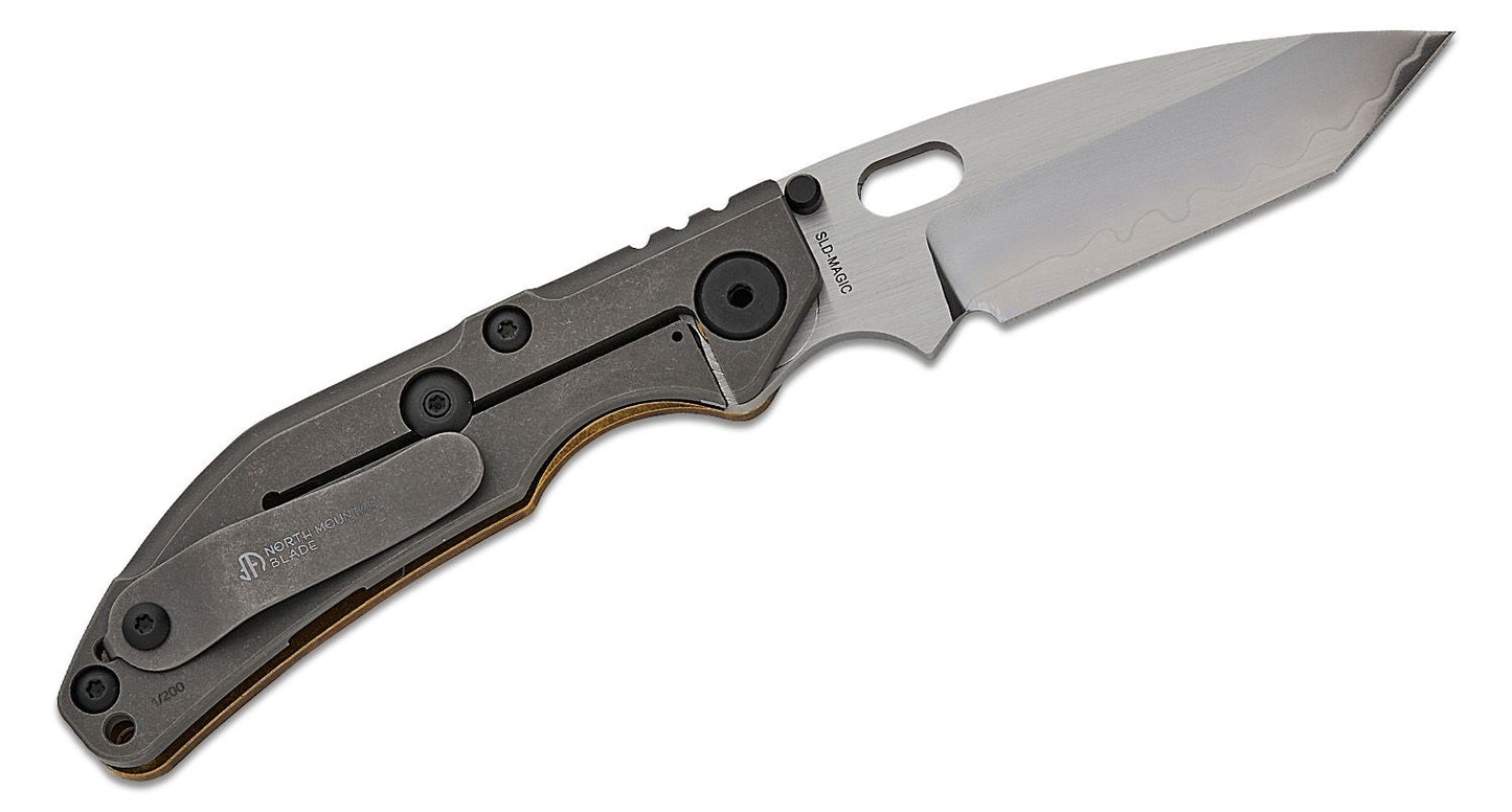 BBNM 2522-CU Bronze Tanto Duane Dwyer Frame Lock Folding Knife 3.62" SLD Satin/Hamon Tanto Blade, Bronze Handle with Titanium Lock - BBNM BRONZE TANTO