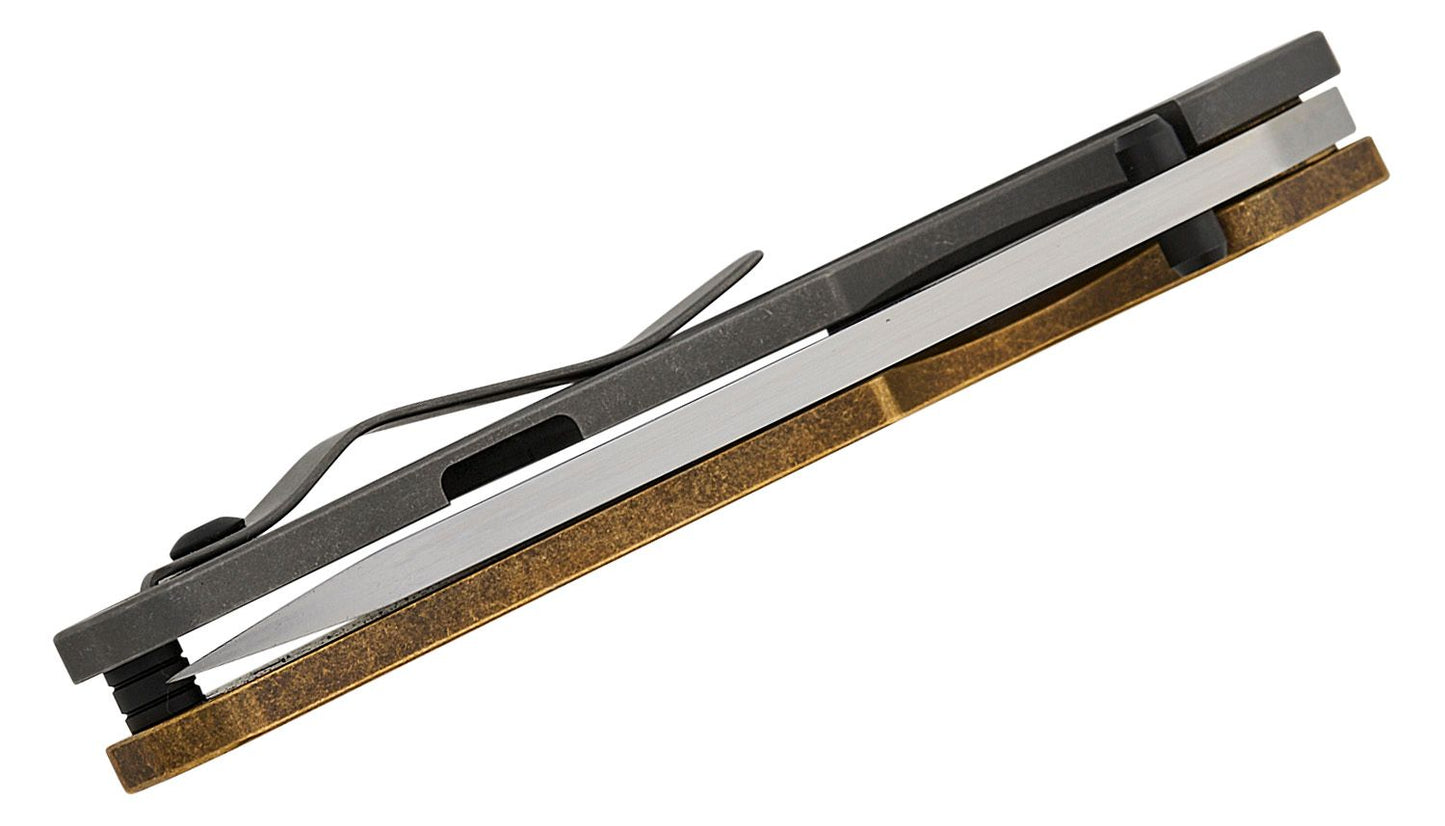 BBNM 2522-CU Bronze Tanto Duane Dwyer Frame Lock Folding Knife 3.62" SLD Satin/Hamon Tanto Blade, Bronze Handle with Titanium Lock - BBNM BRONZE TANTO
