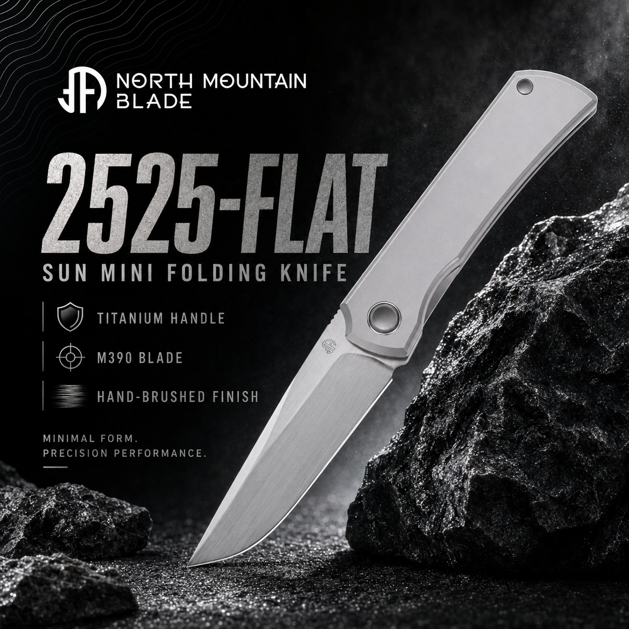 Sun 2525-Flat MINI Folding Knife Ti Handle M390 Blade hand-brushed finish
