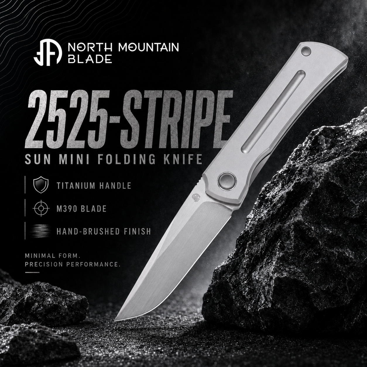 Sun 2525-Stripe MINI Folding Knife Ti Handle M390 Blade hand-brushed finish