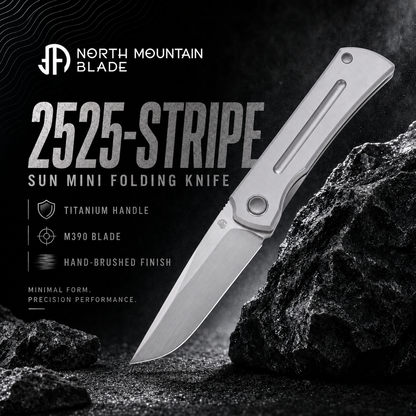 Sun 2525-Stripe MINI Folding Knife Ti Handle M390 Blade hand-brushed finish