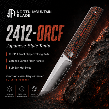 2412-ORCF CHOP 4 Front Flipper Folding Knife, Ceramic Carbon Fiber