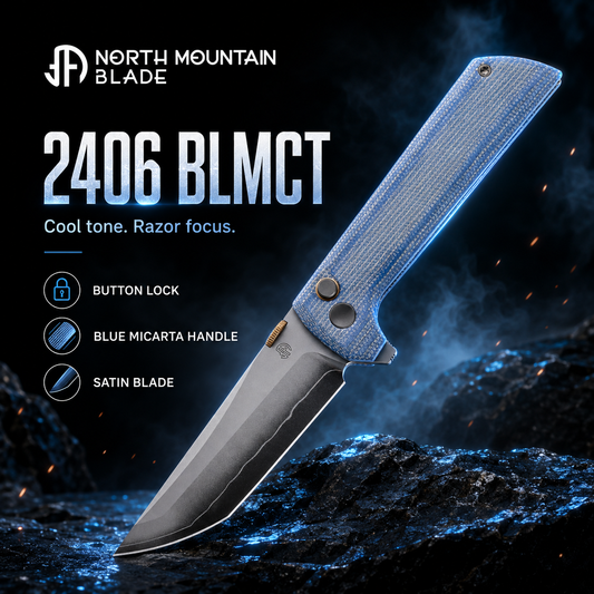 North Mountain Blade Chop2 3.5" SLD-MAGIC Blade Blue Canvas Micarta Handles 2406- BLMCT