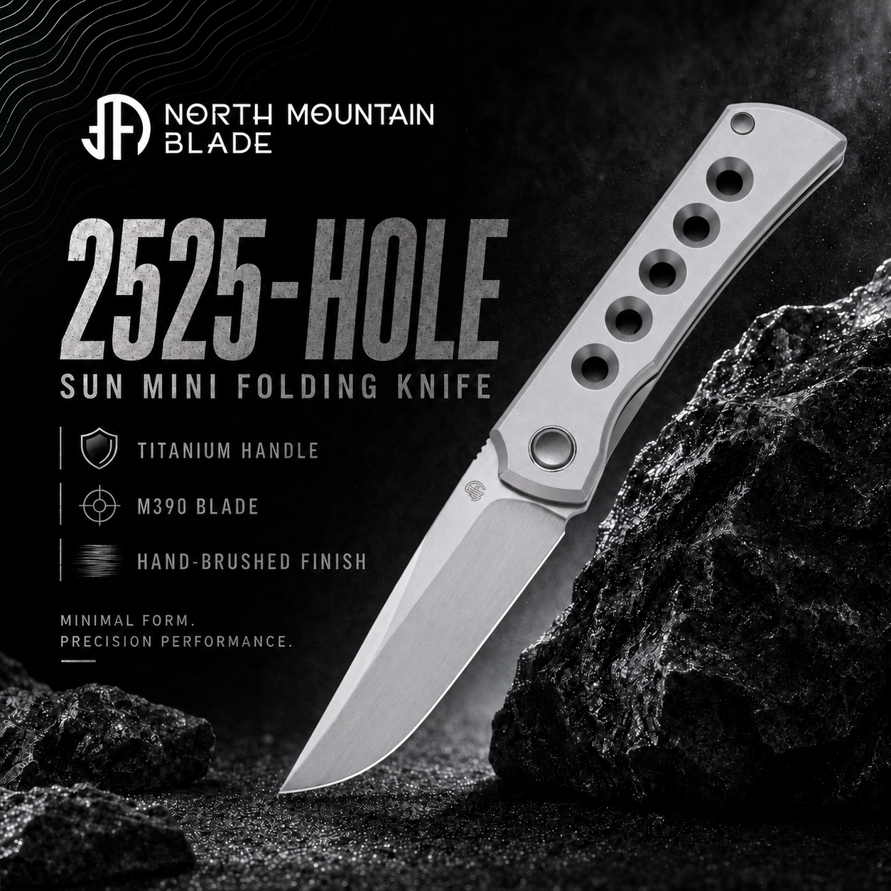 Moon 2526-Hole MINI Folding Knife Ti Handle M390 Blade hand-brushed finish