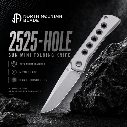 Moon 2526-Hole MINI Folding Knife Ti Handle M390 Blade hand-brushed finish