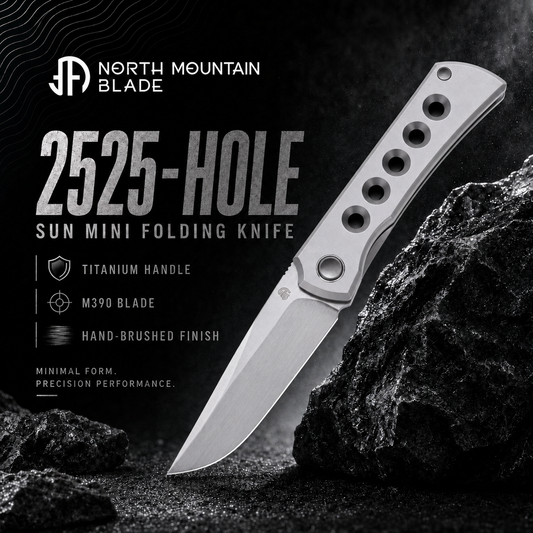 Sun 2525-Hole MINI Folding Knife Ti Handle M390 Blade hand-brushed finish
