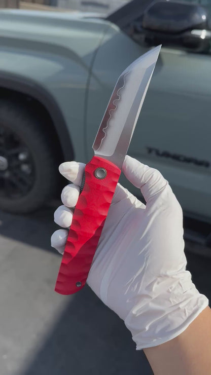 2411-RED Kick Stop Chop Plus Hidden flipper Japanese style tactical tanto folding knife