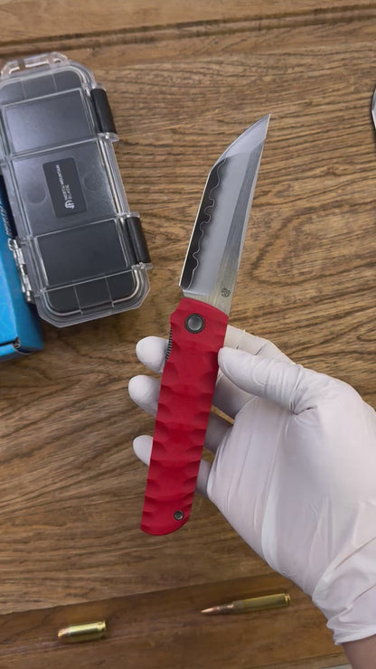 2411-RED Kick Stop Chop Plus Hidden flipper Japanese style tactical tanto folding knife
