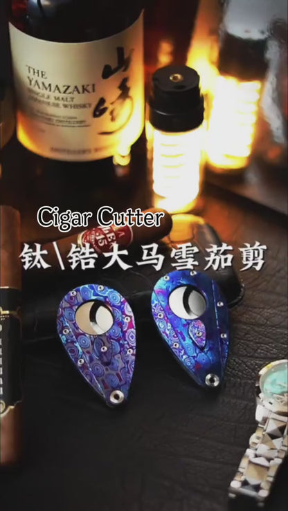 Cigar Cutter Zirconium-Titanium Damascus M390 Blade
