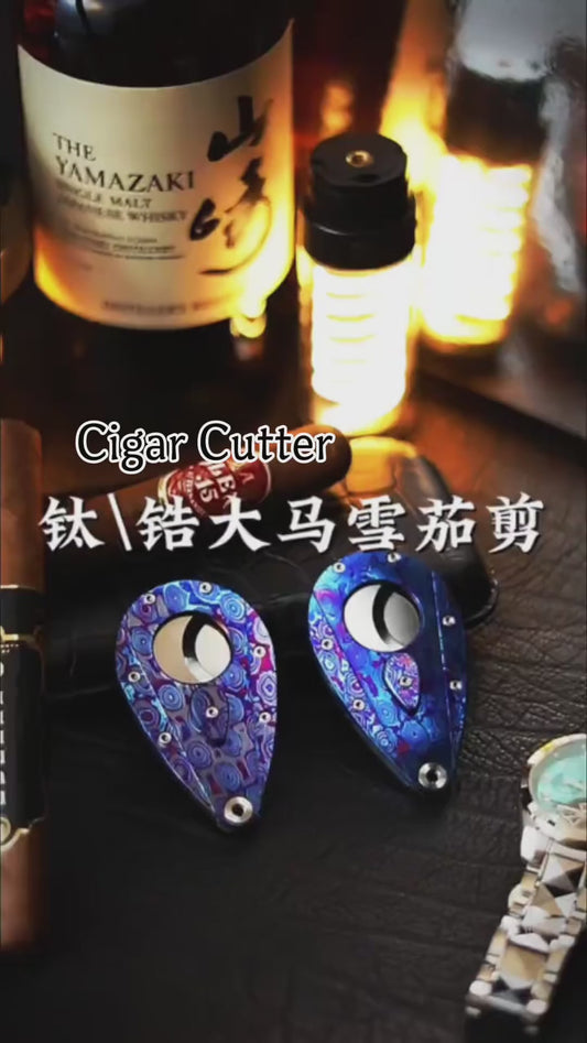 Cigar Cutter Zirconium-Titanium Damascus M390 Blade
