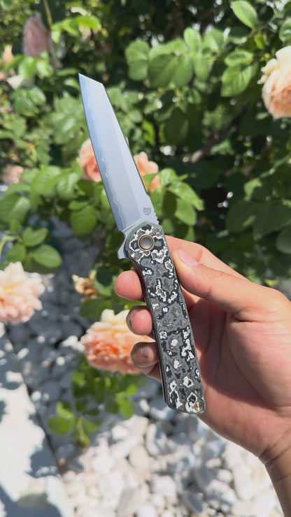 【Echo】2506-WHCF Sheepsfoot Blade White Ceramic Carbon Fiber Ti Handle&Clip Smooth Flippers